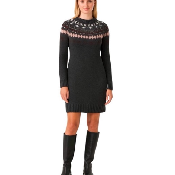 J. Crew Dresses & Skirts - J. Crew Embellished Fair Isle Wool Blend Sweater Dress Gray S